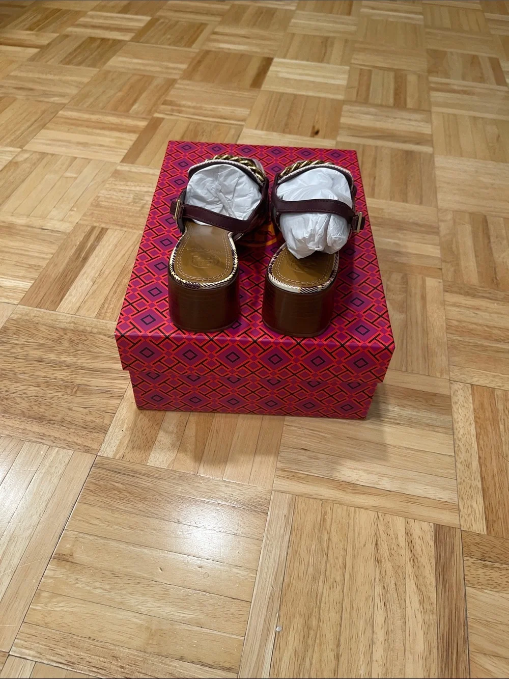Women's Burgundy Plaid slingback loafer. - Picture 4 of 6